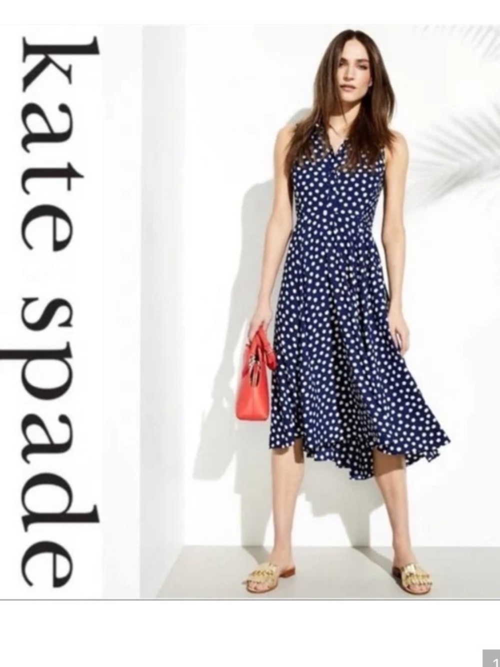 kate spade Navy and White Polka Dot Sleeveless Midi Dress